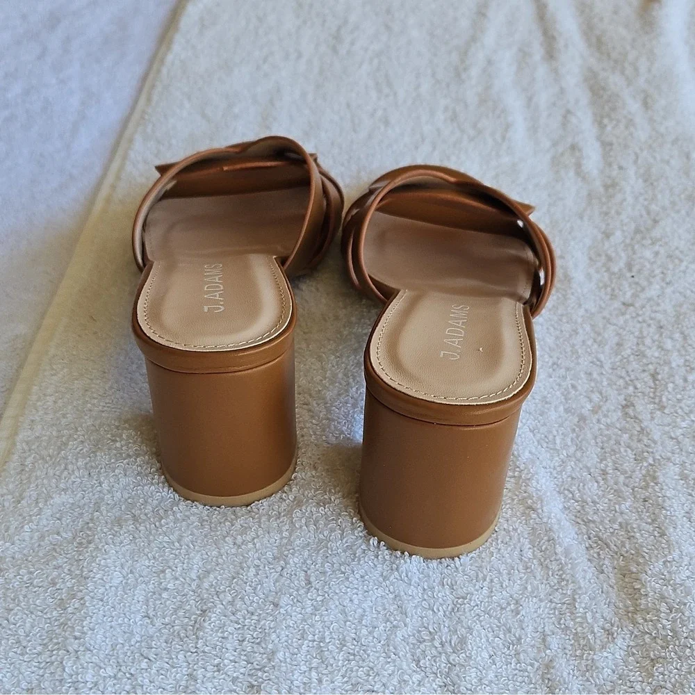 J. Adams Tan PU‎ Strappy Block Heel Mule Open Toe Slip On Size 5.5